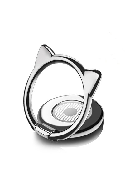 Choice حامل هاتف مغناطيسي على شكل خاتم إصبع على شكل قطة فضي قابل للدوران 360 ...