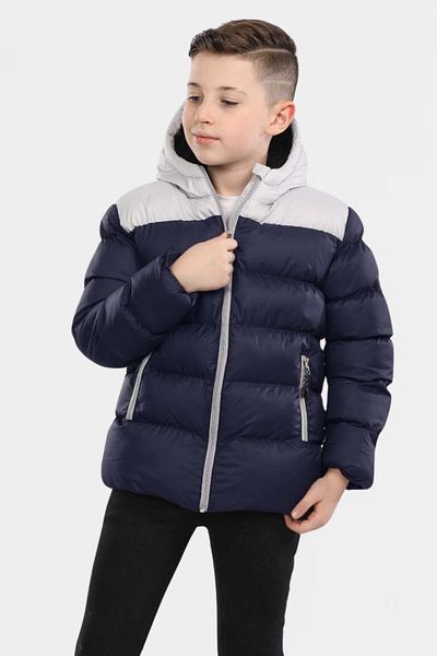 VODENS Boy's Navy Blue Pieced Fleece Inside Fur Waterproof Winter Thick Hooded Coat
