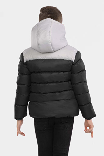 VODENS Chlapecký antracitový fleece uvnitř kožešiny nepromokavý zimní hustý kabát s kapucí