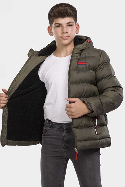 VODENS Boy's Khaki Fleece Inside Furry Waterproof Winter Thick Hooded Coat