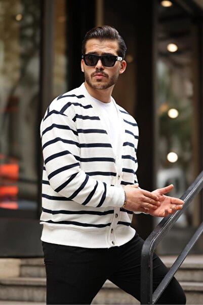 Valiberta Оверсайз смугастий чоловічий кардиган на ґудзиках - темно-синій