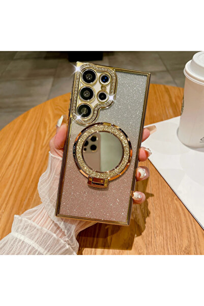 Choice جراب ماج سيف فاخر بلون ذهبي لامع شفاف مرصع بالألماس لهواتف سامسونج S24...