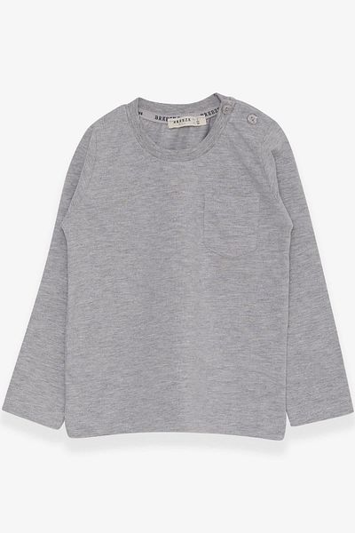 Breeze Baby Boy Long Sleeve T-Shirt with Pocket, 9 Months-3 Years, Gray Melange