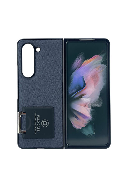 Nettech Samsung Galaxy Z Fold 4 Uyumlu Suni Deri Arka Koruma Kılıf - Lacivert