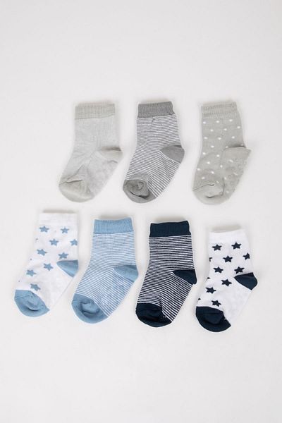 DeFacto Set of 7 Baby Boy Cotton Long Socks - C9107a5ns
