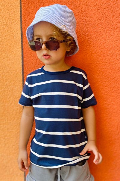 Breeze Boy's T-Shirt Placket Striped 1-4 Years, Navy Blue