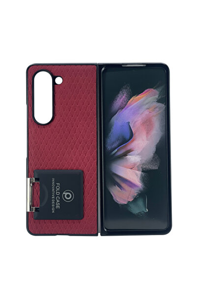 Nettech Samsung Galaxy Z Fold 5 Uyumlu Suni Deri Arka Koruma Kılıf - Kırmızı