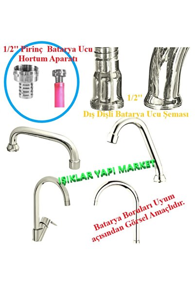 Işıklar Bahçe Musluğu Ve Batarya Musluk Hortum Takma Aparatı-rekor-pirinç-iç Dişli-1/2 Kelepçe Hediyeli