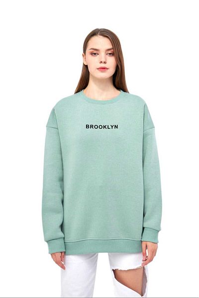Moda Işık Унисекс суитшърт с кръгло деколте и щампа в аква зелено - 100% памучен суитшърт