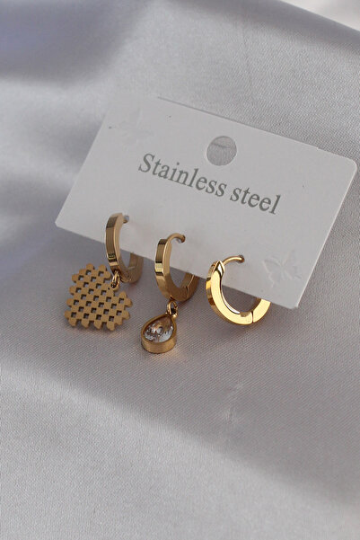 Generic Brand 316L Steel Gold Color Heart Model Zircon Stone Detail Women's E...