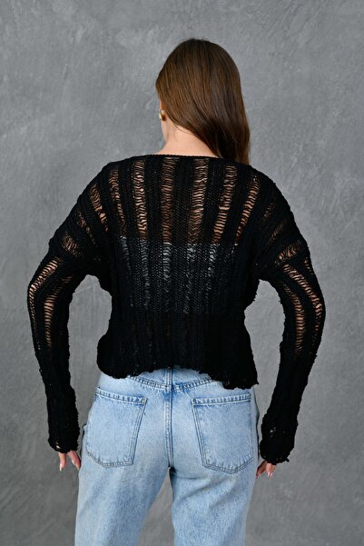 vuvutasarım Women's Knitwear Fabric Oversize Long Sleeve Black Knitwear Blouse 2500