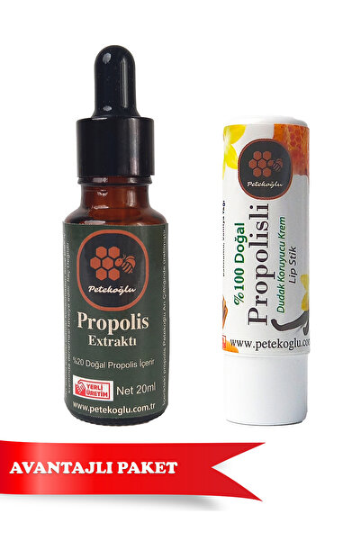 Petekoğlu El Yapımı Propolis Dudak Kremi Ve %20 Propolis Damla (20ml ) Suda Çözünür