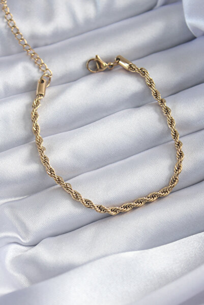 Nehir 316L Steel Gold Color Twist Chain Model Women's Bracelet Valentine's Mo...