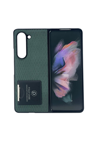 Nettech Samsung Galaxy Z Fold 4 Uyumlu Suni Deri Arka Koruma Kılıf - Yeşil