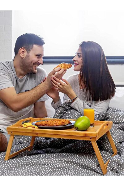 Kapris Katlanır Ayaklı Bambu Tepsi Yatak Keyif Tepsisi Masası 50X30 Cm KAP-112