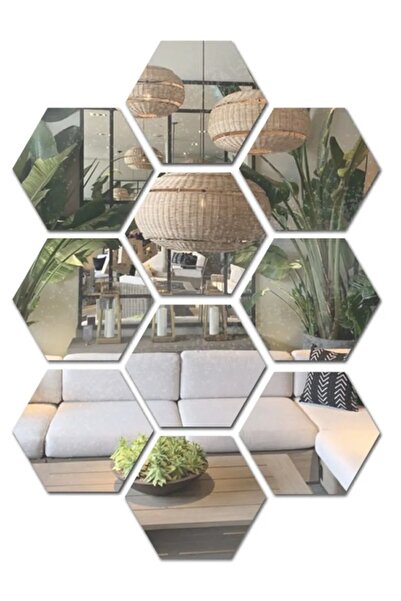 Numa Concept Salon Ofis Ve Antre İçin 6'lı Altıgen Bal Peteği Aynalı Gümüş Pl...