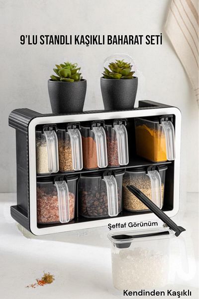demirosa 9-Piece Spice Rack Set with Stand Spice Rack Set with Spoon Spice Set