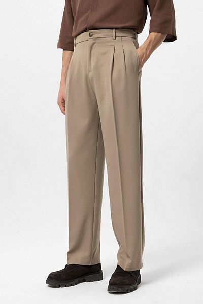 Antioch Light Brown High Waist Pleated Comfortable Fit Men's Trousers