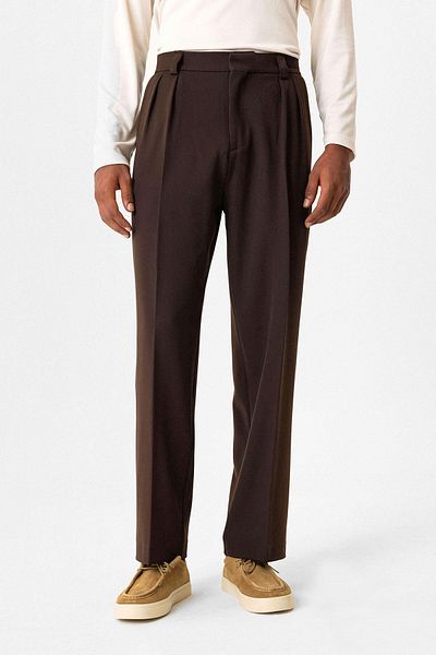 Antioch Brown High Waist Pleated Relaxed Fit Baggy Men's Trousers