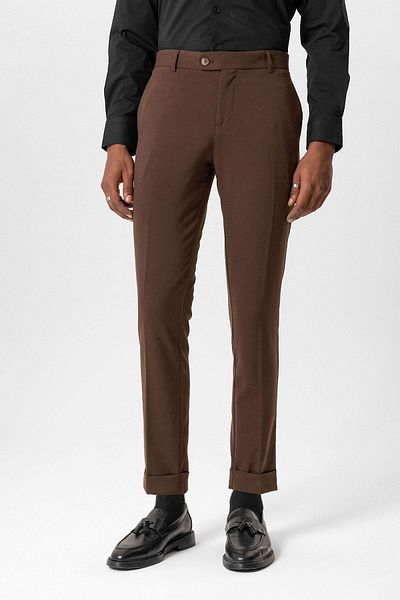 Antioch Dark Brown Regular Fit Double Leg Men's Trousers