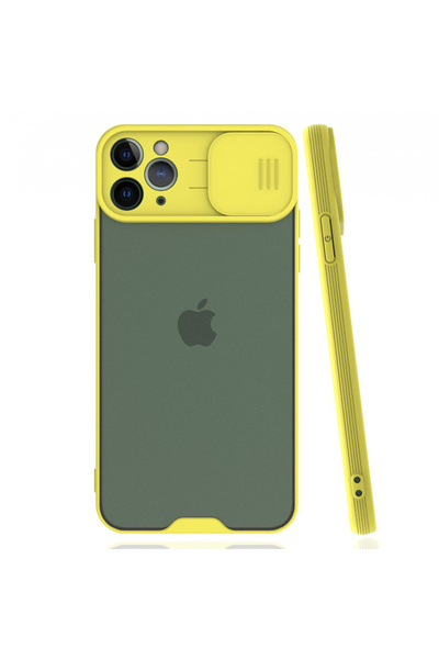 Nettech İphone 11 Pro Max Uyumlu Platin Kamera Kızaklı Arka Koruma Kılıf - Sarı