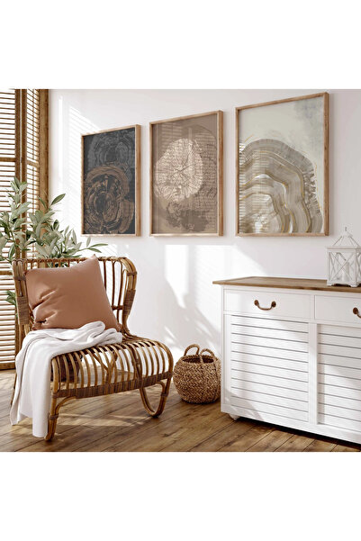 woodhomeworks Ahşap Çerçeveli 3 Lü Soyut Tablo Home Ev Salon Oturma Odası Yat...