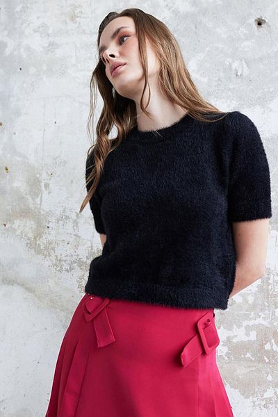 TENA Pulover de damă negru cu mânecă scurtă