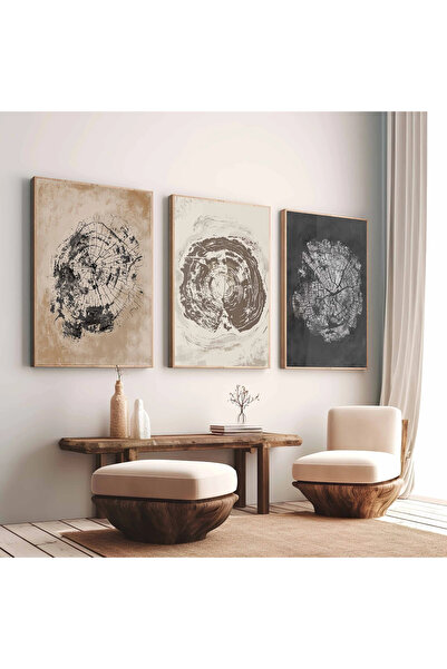 woodhomeworks Ahşap Çerçeveli 3 Lü Soyut Tablo Home Ev Salon Oturma Odası Yat...