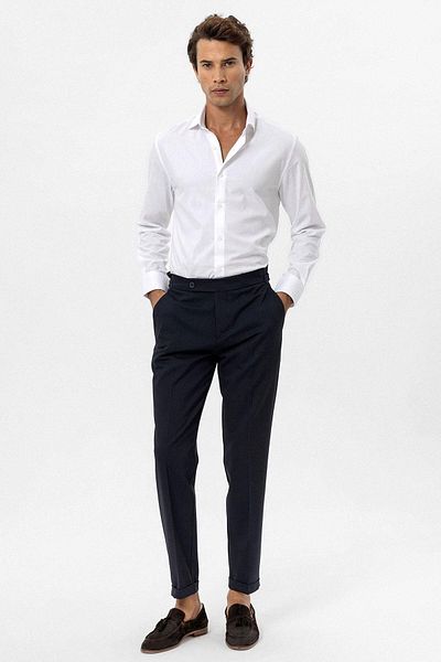 Antioch Navy Blue High Waist Regular Fit Men's Trousers