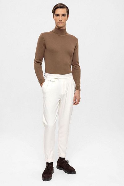 Antioch Ecru High Waist Pleated Men's Trousers