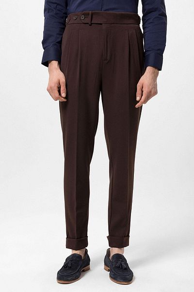 Antioch Dark Brown High Waist Pleated Carrot Fit Men's Trousers