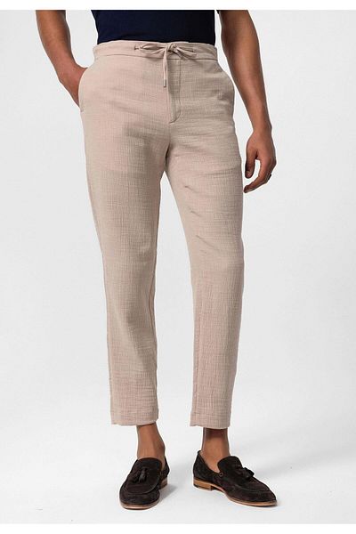 Antioch Beige Men's Trousers - Regular Fit, Drawstring Waist