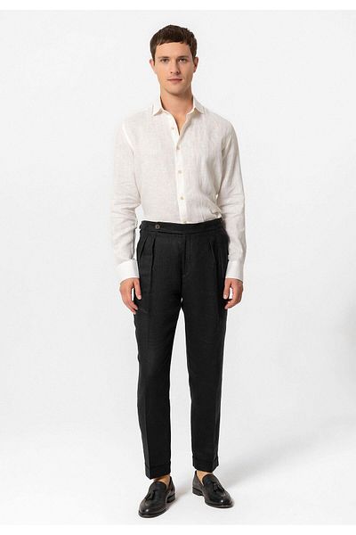 Antioch Black High Waist 100% Linen Pleated Men's Trousers