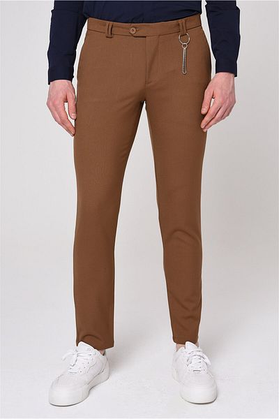 Antioch Light Brown Men's Slim Fit Straight Accessory Fabric Trousers