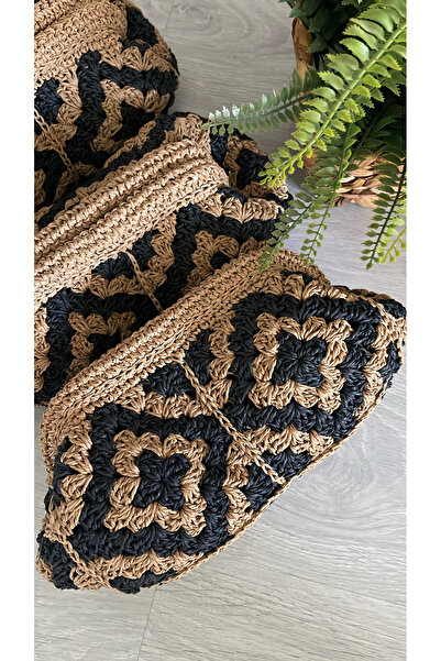 WOMANBAG Hasır El Yapımı Etnik Desen Orta Boy Clutch (35X20CM)