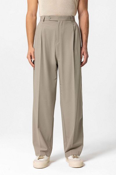 Antioch Light Khaki Baggy High Waist Men's Fabric Trousers