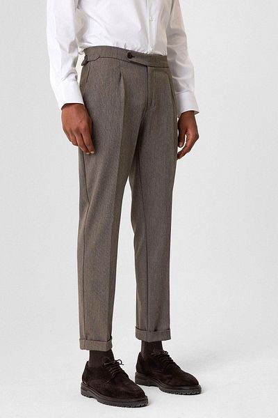 Antioch Brown High Waist Pleated Double Leg Men's Trousers