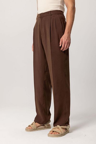 Antioch Brown High Waist Pleated Baggy Men's Trousers