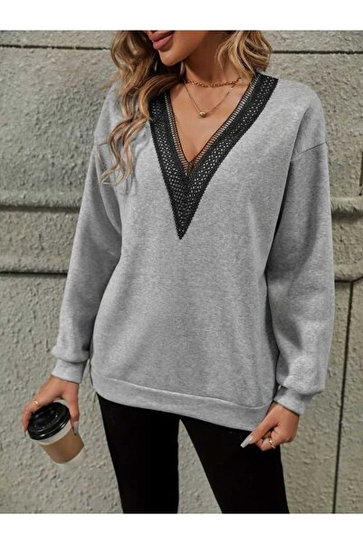 Modayakamoz Women's V-Neck Lace Detailed Stylish Blouse