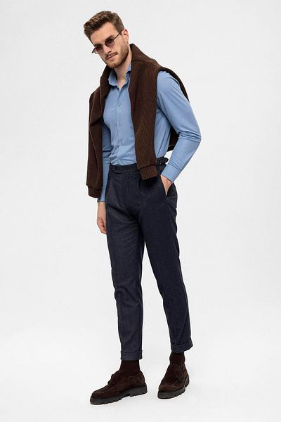 Antioch Navy Blue High Waist Pleated Men's Trousers