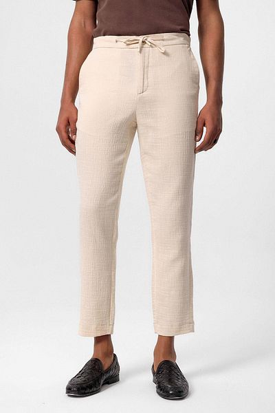 Antioch Ecru Men's Trousers - Regular Fit, Drawstring Waist