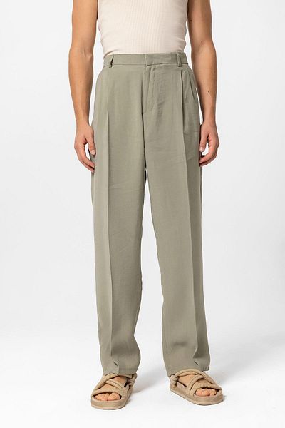Antioch Khaki High Waist Pleated Baggy Men's Trousers