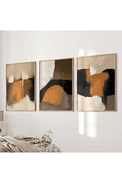 woodhomeworks Ahşap Çerçeveli 3 Lü Soyut Tablo Home Ev Salon Oturma Odası Yat...