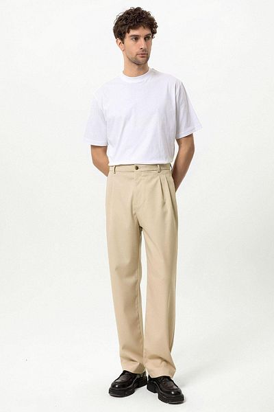 Antioch Stone High Waist Pleated Comfortable Fit Men's Trousers