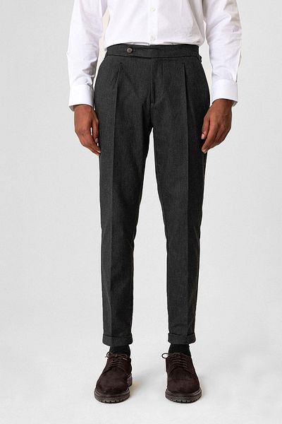 Antioch Black High Waist Pleated Double Leg Men's Trousers