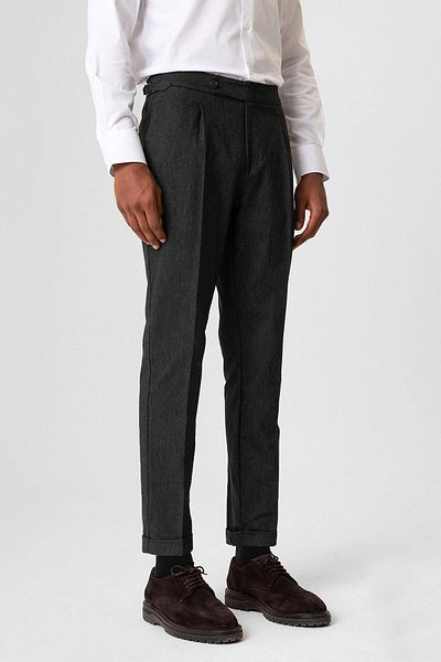 Antioch Black High Waist Pleated Double Leg Men's Trousers