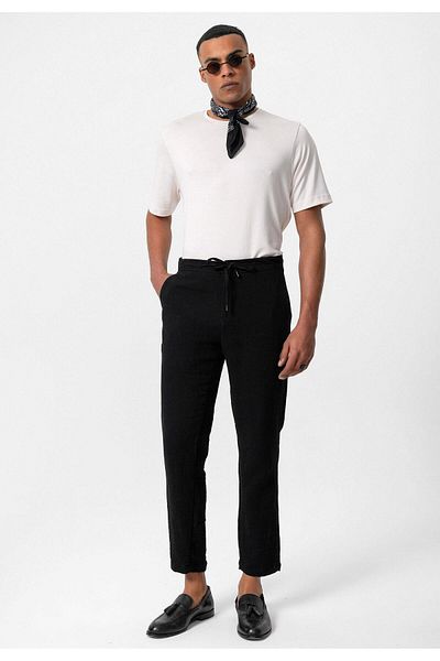 Antioch Men's Black Regular Fit Drawstring Waist Pants