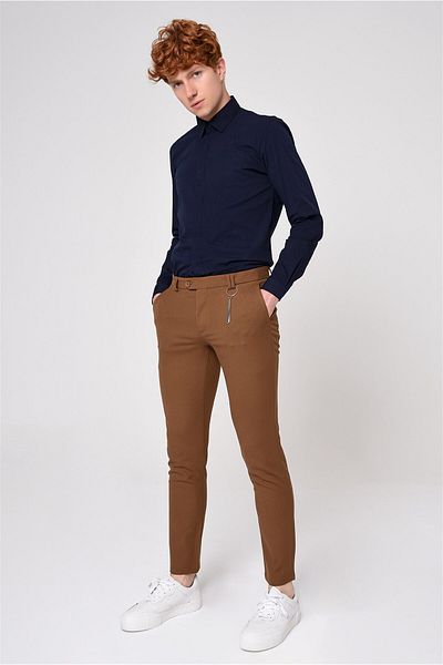 Antioch Light Brown Men's Slim Fit Straight Accessory Fabric Trousers