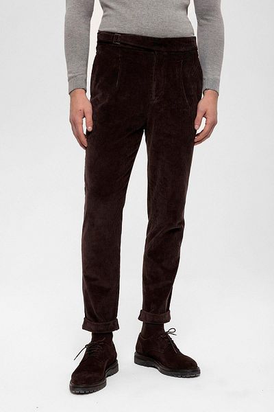 Antioch Dark Brown High Waist Double Leg Velvet Men's Trousers