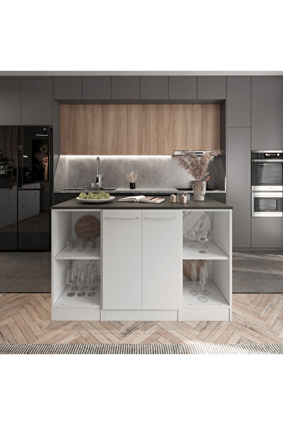 Tdesigno Reina Mutfak Adası -2 Kapaklı Alt Modül- Çok Amaçlı Dolap 140 Cm Tezgah Dahil